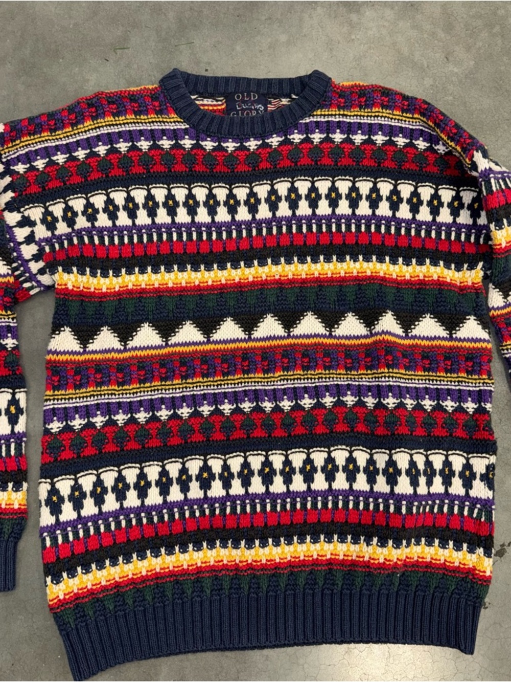 Vintage Coogi Style Sweater Mens‎ L Colorful Chunky Knit Old Glory USA Made 90s